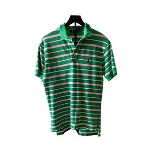 Polo by Ralph Lauren Green and Pink/ White Striped Polo Shirt